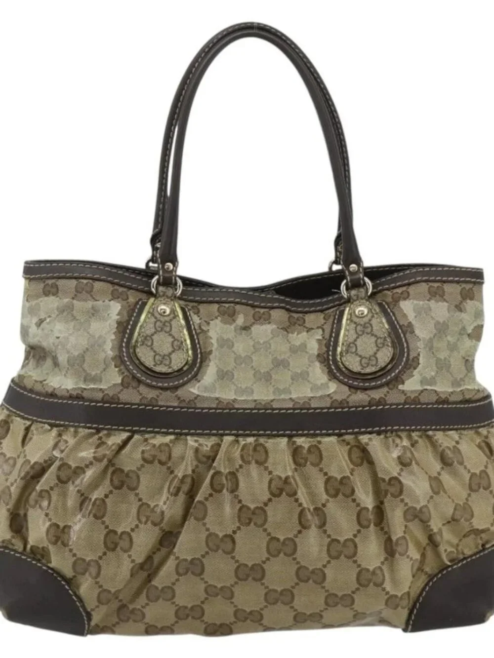 GUCCI GG Crystal Tote Bag Coated Canvas Beige Gold 223963 Auth
